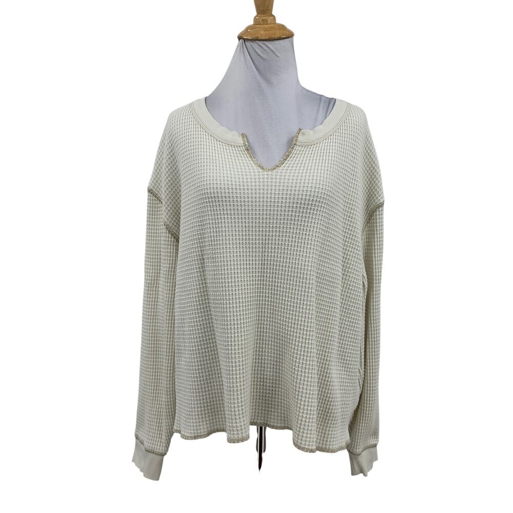 Madewell Shirt Womens XL Extra Large Ivory Waffle Knit Split Neck Drop Shoulder